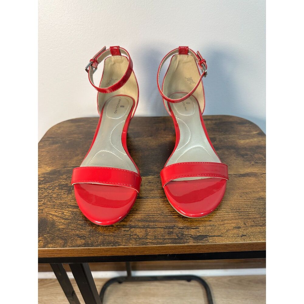 Bandolino Red Patent Wedge Sandals Size 7 Ankle Strap Open Toe Y2K Heels
